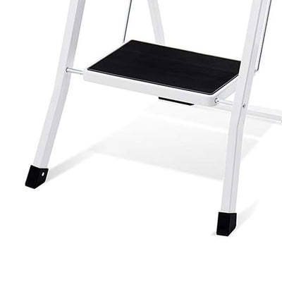 Delxo Non-Slip 2 Step Stool Folding Steel Wide Step Ladder with Hand Grip, White - VMInnovations