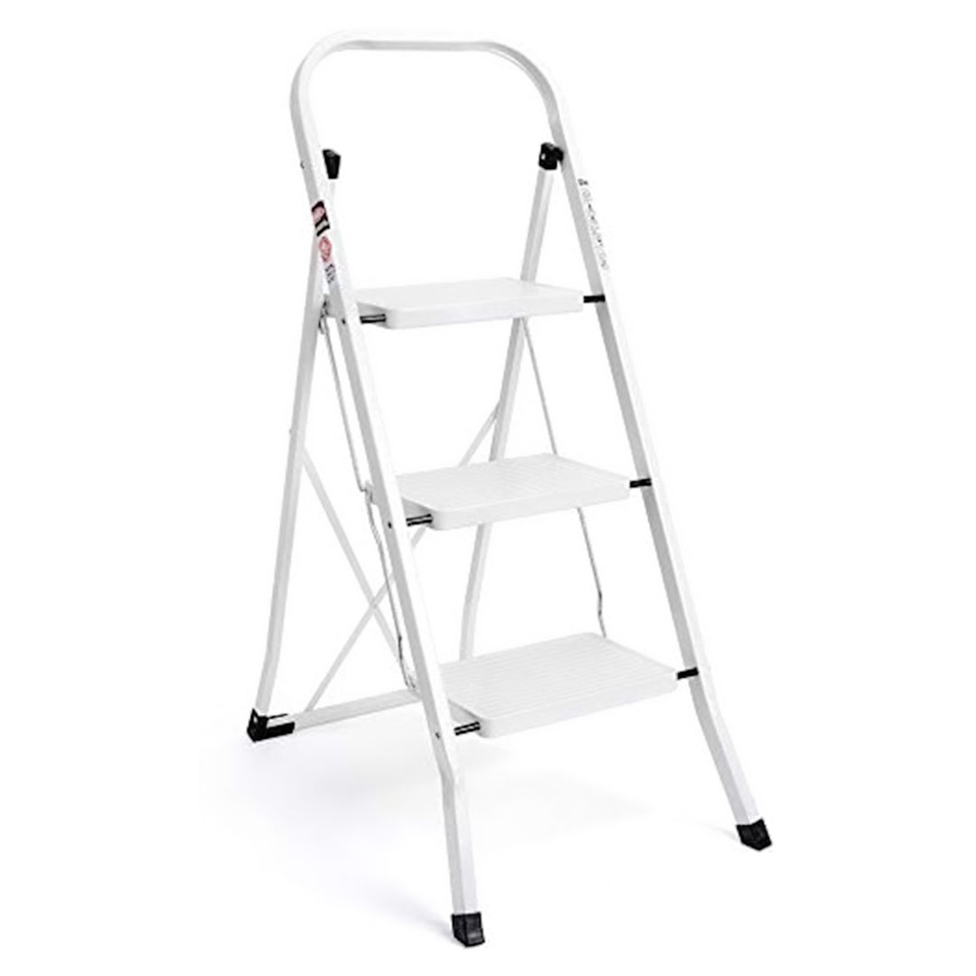 Delxo Folding Portable Steel Non Slip 3 Step Stool Stepladder w/Hand Grip, White