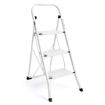 Delxo Folding Steel Non Slip 3 Step Stool Stepladder w/Hand Grip,White(Open Box) - VMInnovations