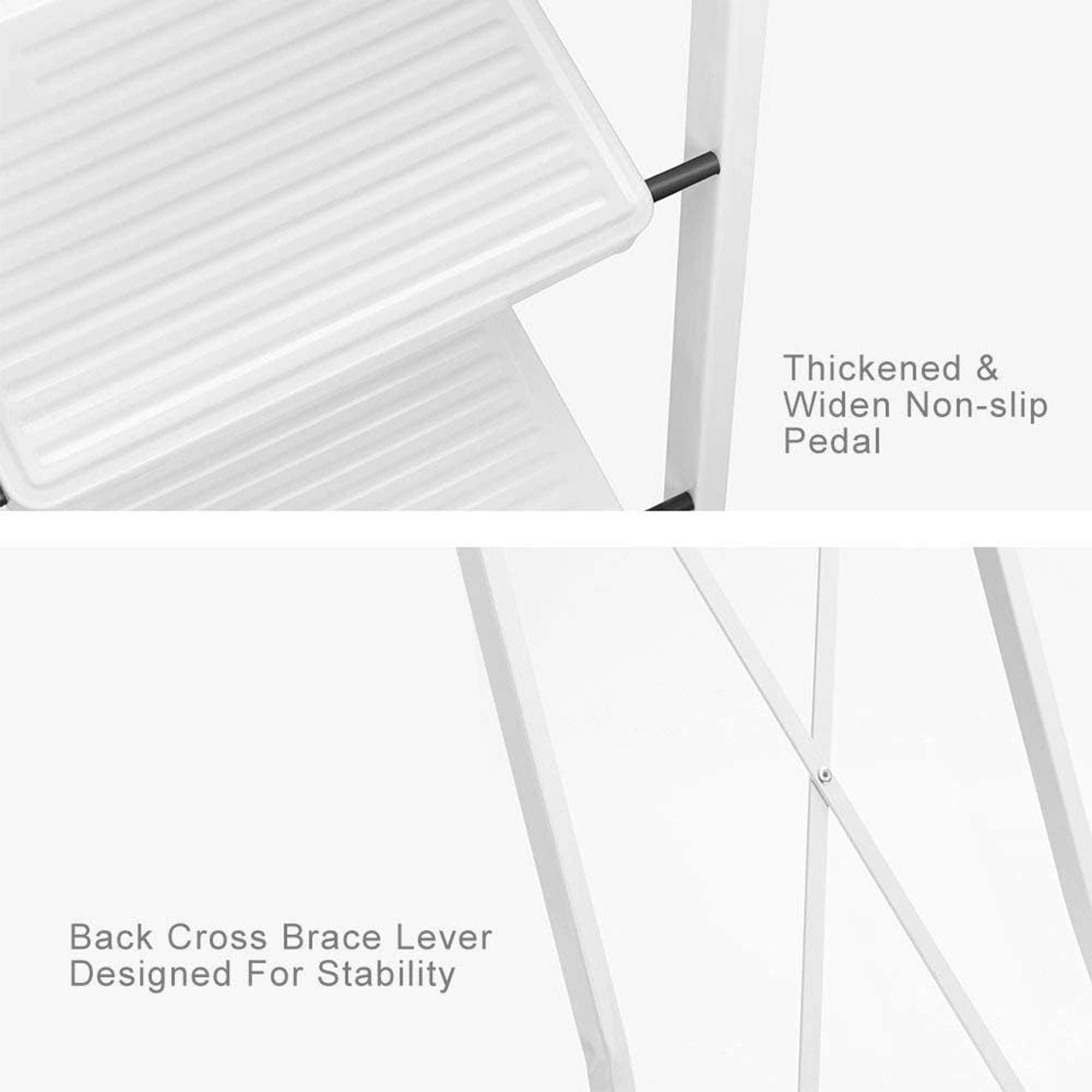 Delxo Folding Steel Non Slip 3 Step Stool Stepladder w/Hand Grip,White(Open Box) - VMInnovations