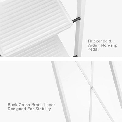 Delxo Folding Steel Non Slip 3 Step Stool Stepladder w/Hand Grip,White(Open Box) - VMInnovations