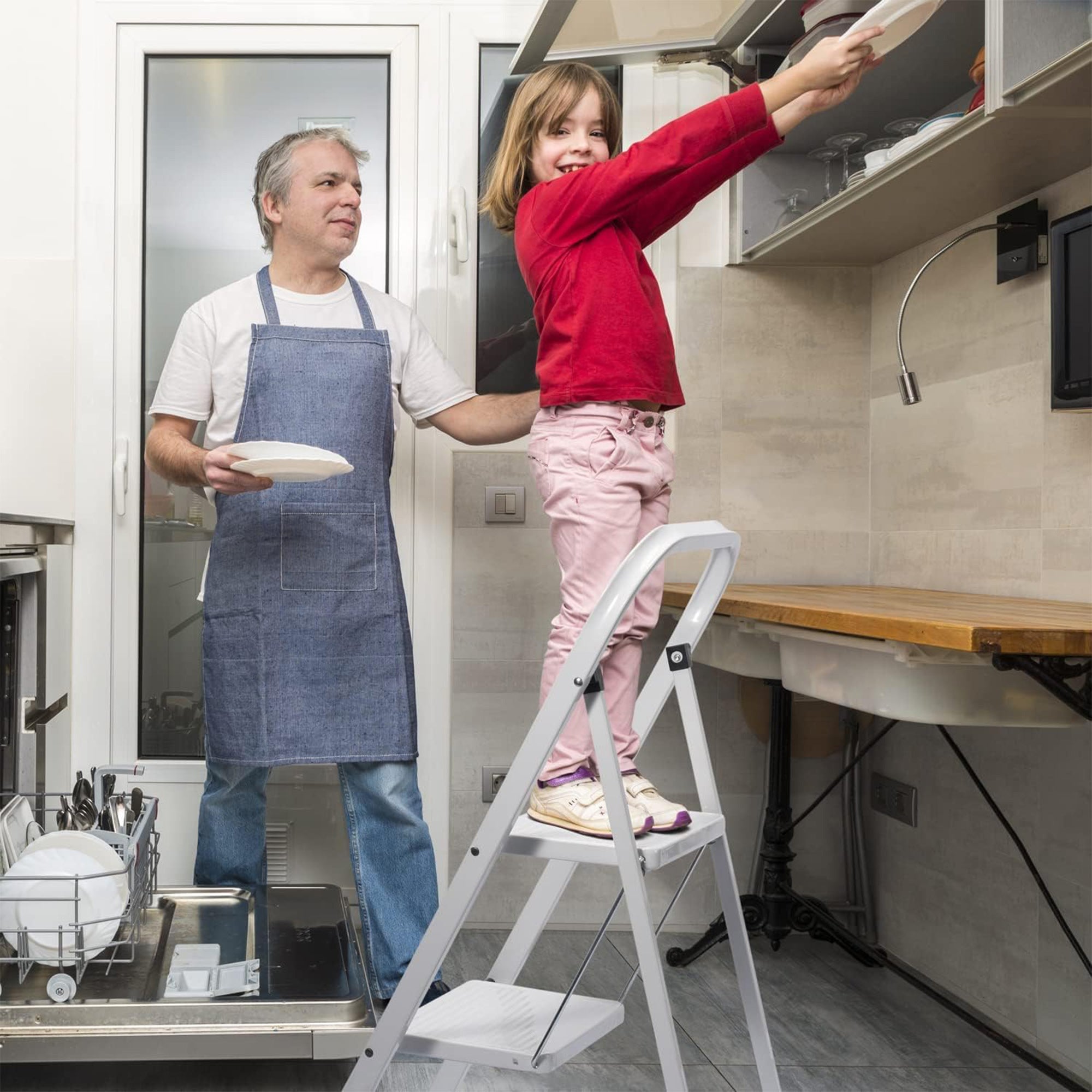 Delxo Folding Steel Non Slip 3 Step Stool Stepladder w/Hand Grip,White(Open Box) - VMInnovations