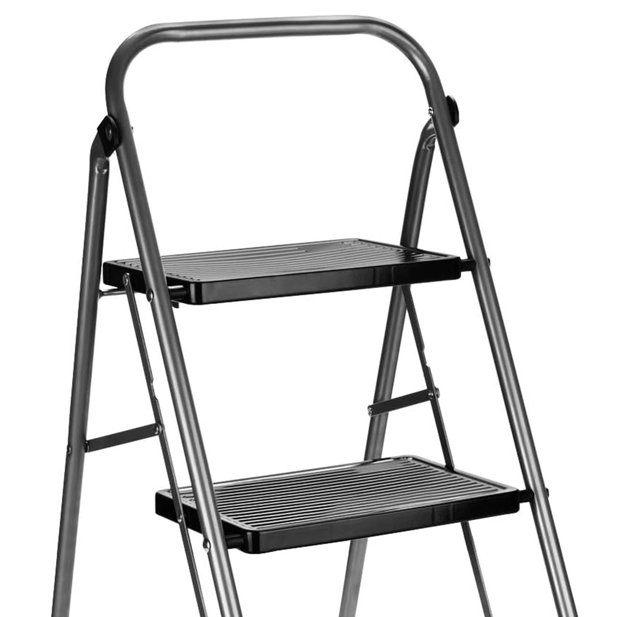Delxo Folding Portable Steel Non Slip 3 Step Stool w/ Hand Grip, Gray (Open Box) - VMInnovations