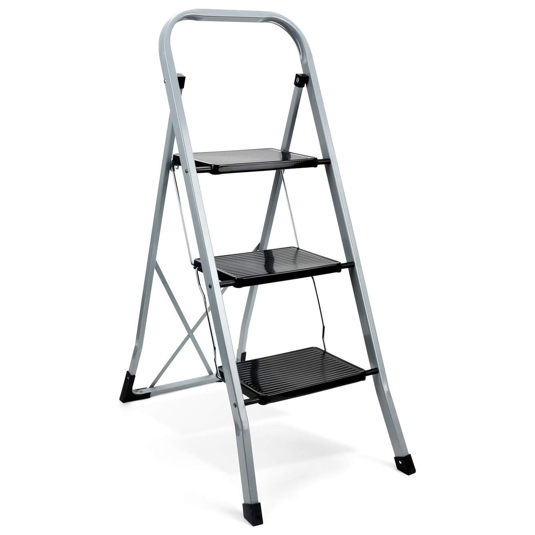 Delxo Non-Slip 3 Step Stool Folding Wide Step Ladder w/Hand Grip, Gray (Used)