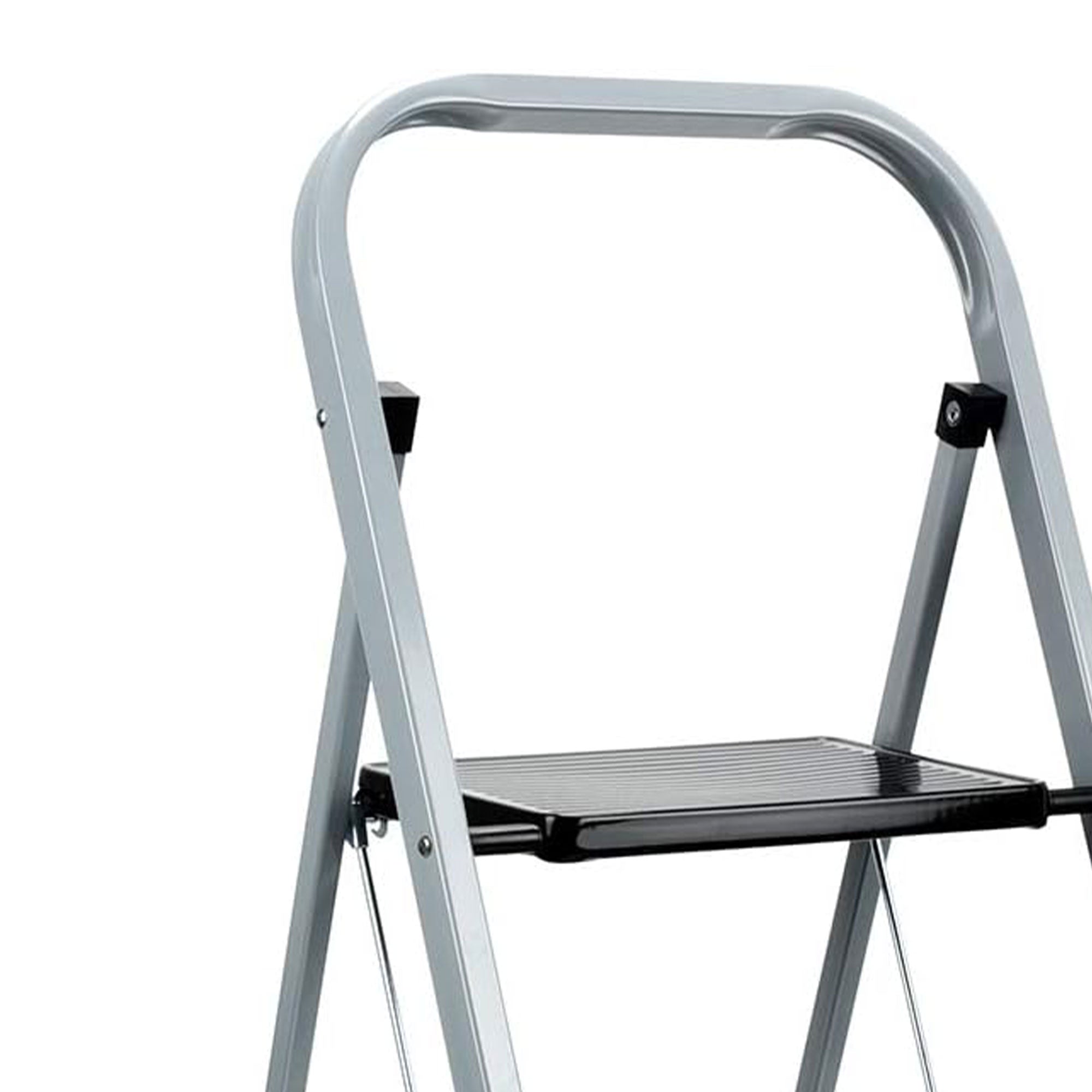 Delxo Non-Slip 3 Step Stool Folding Steel Wide Step Ladder with Hand Grip, Gray - VMInnovations