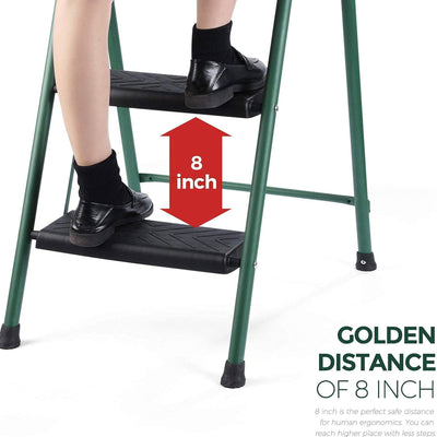 Delxo Non-Slip 3 Step Stool Folding Steel Wide Step Ladder with Hand Grip, Green - VMInnovations