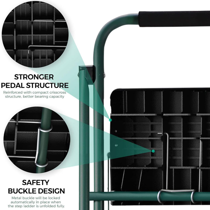 Delxo Non-Slip 3 Step Folding Steel Wide Ladder with Hand Grip, Green (Open Box)