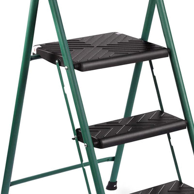 Delxo Non-Slip 3 Step Folding Wide Step Ladder with Hand Grip, Green (Used)