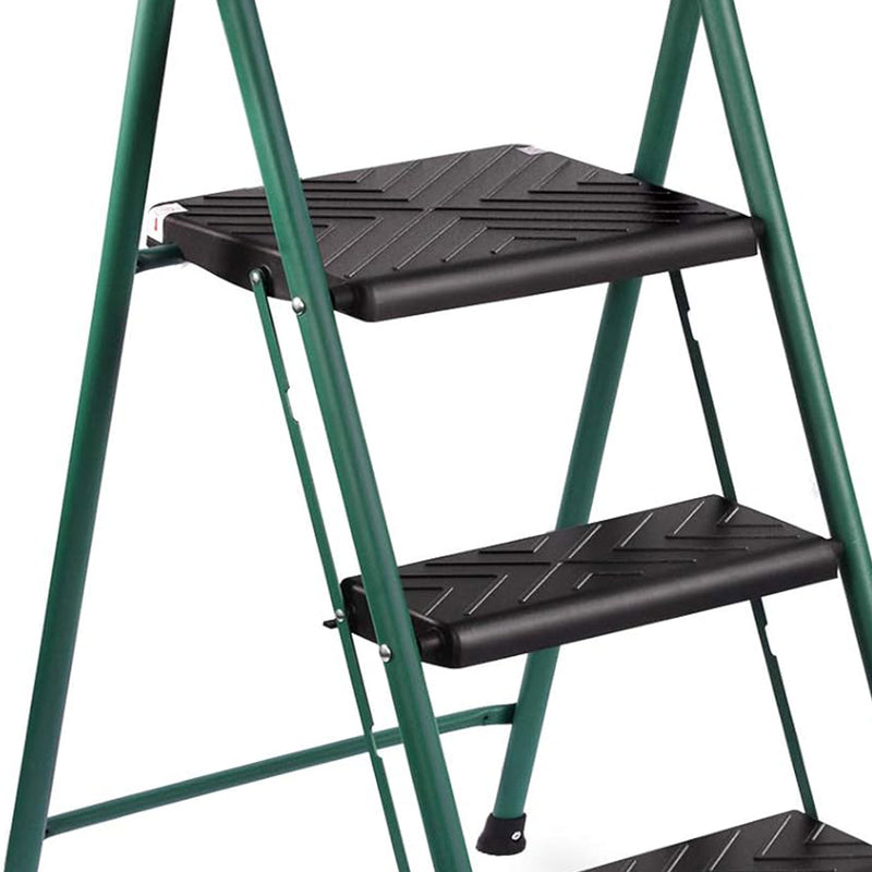 Delxo Non-Slip 3 Step Folding Steel Wide Ladder with Hand Grip, Green (Open Box)