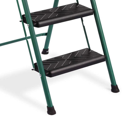Delxo Non-Slip 3 Step Stool Folding Steel Wide Step Ladder with Hand Grip, Green - VMInnovations