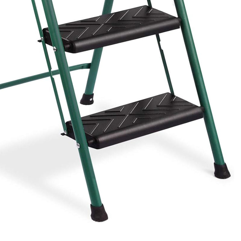 Delxo Non-Slip 3 Step Folding Steel Wide Ladder with Hand Grip, Green (Open Box)