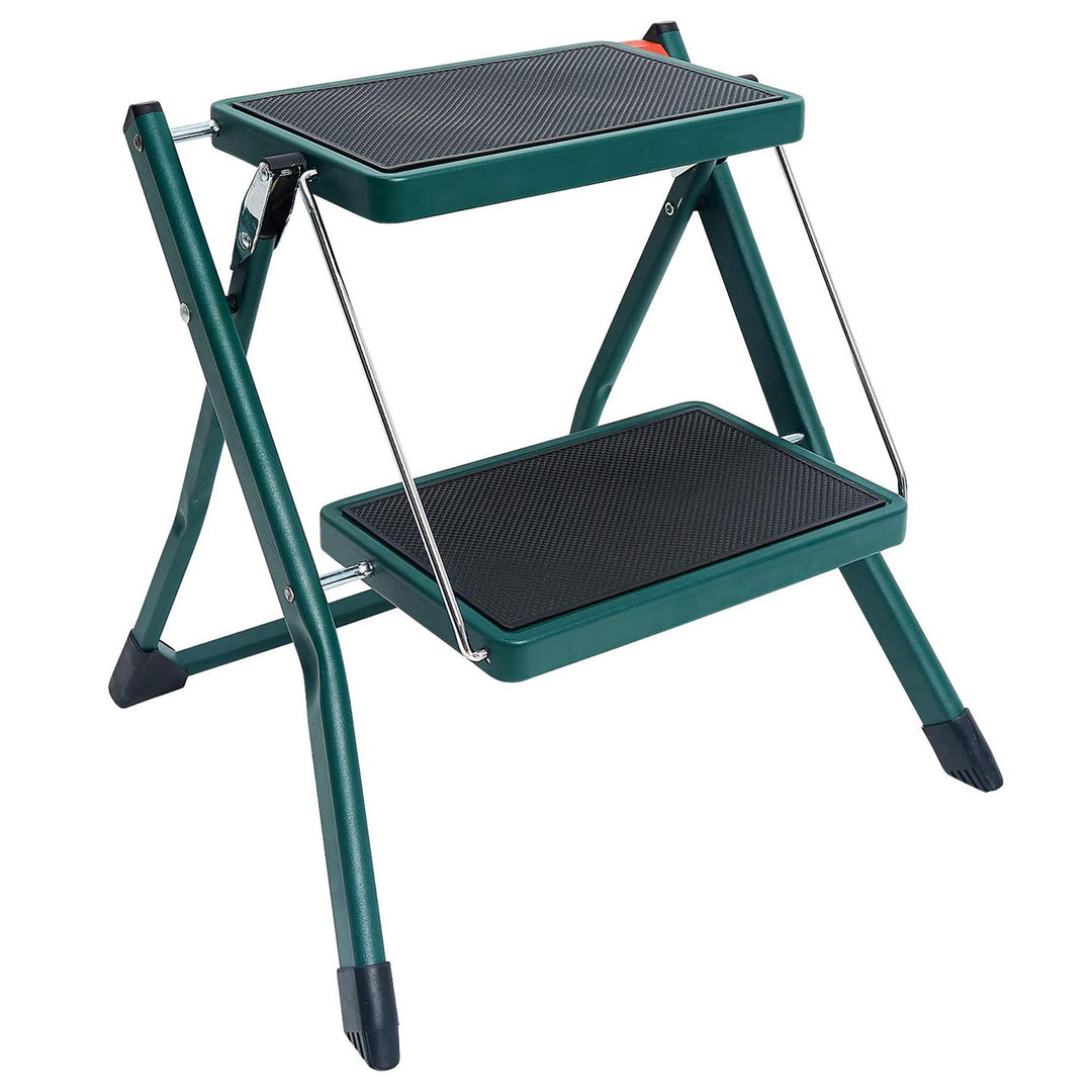 Delxo Foldable Steel 2 Step Stool Ladder w/ Non Slip Wide Pedal, Green(Open Box)