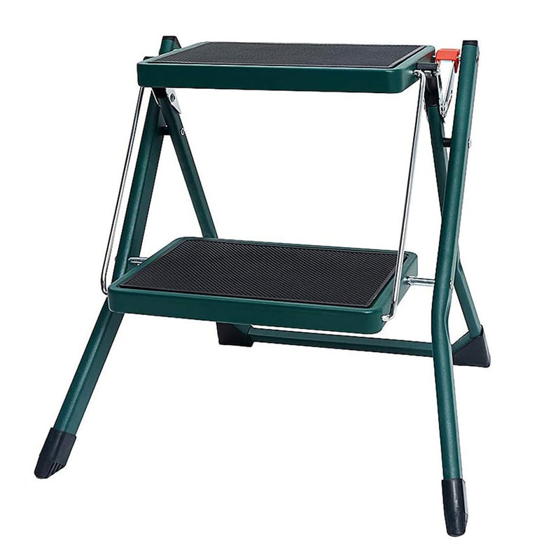 Delxo Foldable Steel 2 Step Stool Ladder w/ Non Slip Wide Pedal, Green(Open Box)