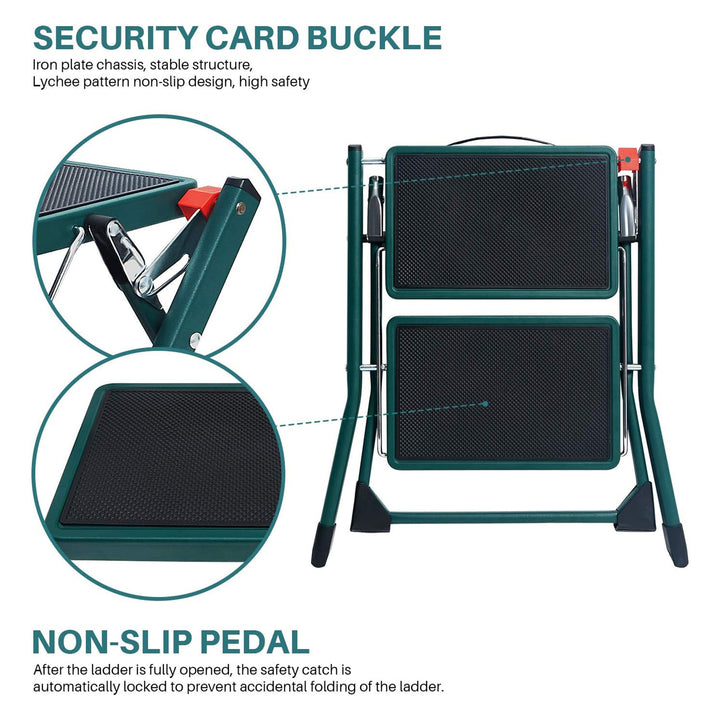 Delxo Foldable Steel 2 Step Stool Step Ladder w/Non Slip Wide Pedal, Green(Used) - VMInnovations