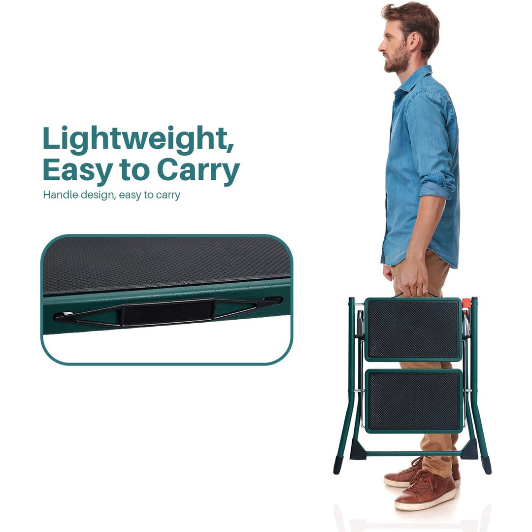 Delxo Foldable Steel 2 Step Stool Step Ladder w/Non Slip Wide Pedal, Green(Used) - VMInnovations