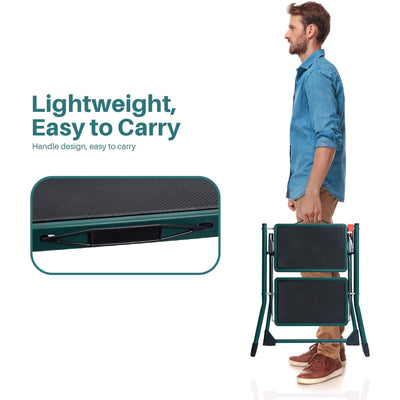 Delxo Foldable Steel 2 Step Stool Step Ladder w/Non Slip Wide Pedal, Green(Used) - VMInnovations