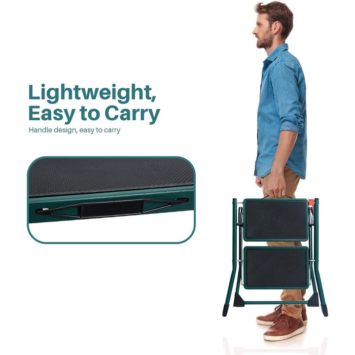 Delxo Foldable Steel 2 Step Stool Step Ladder w/Non Slip Wide Pedal, Green(Used) - VMInnovations