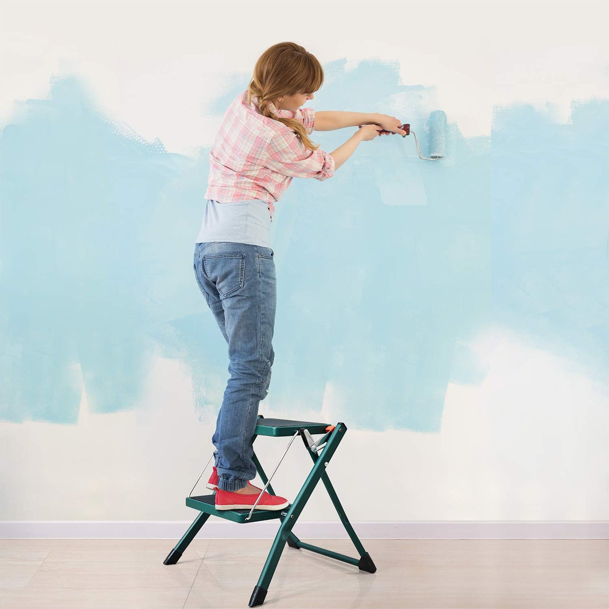 Delxo Foldable Steel 2 Step Stool Step Ladder w/Non Slip Wide Pedal, Green(Used) - VMInnovations