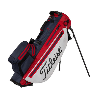 Titleist 4 Waterproof Golf Bag w/ Stand & Strap, White/Navy/Red (For Parts)