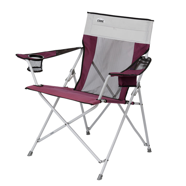 CORE Portable Outdoor Camping Folding Chair w/Carry Storage Bag, Wine (2 Pack) - VMInnovations
