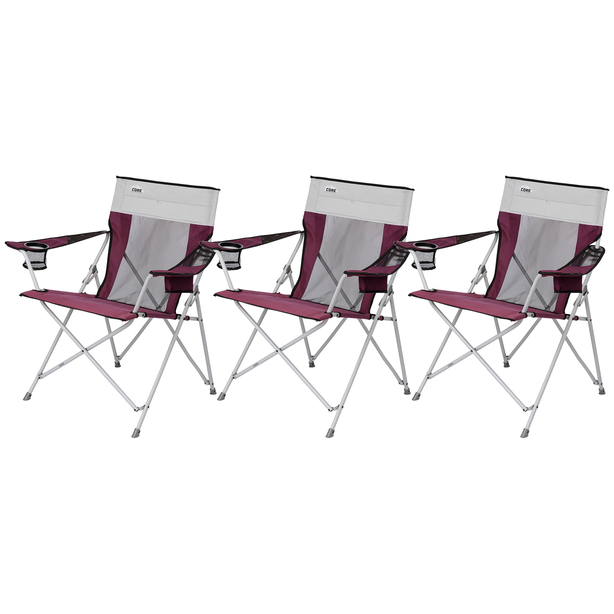 CORE Portable Outdoor Camping Folding Chair w/Carry Storage Bag, Wine (3 Pack) - VMInnovations