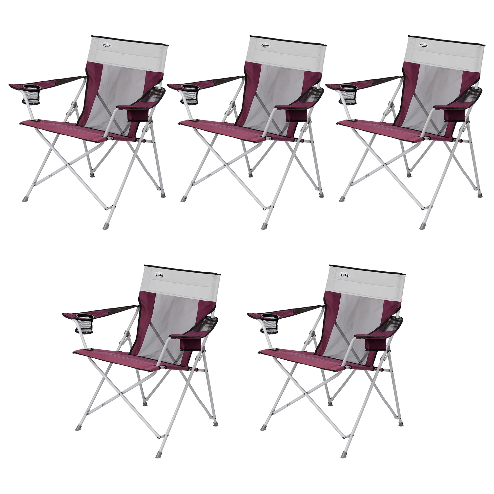 CORE Portable Outdoor Camping Folding Chair w/Carry Storage Bag, Wine (5 Pack) - VMInnovations