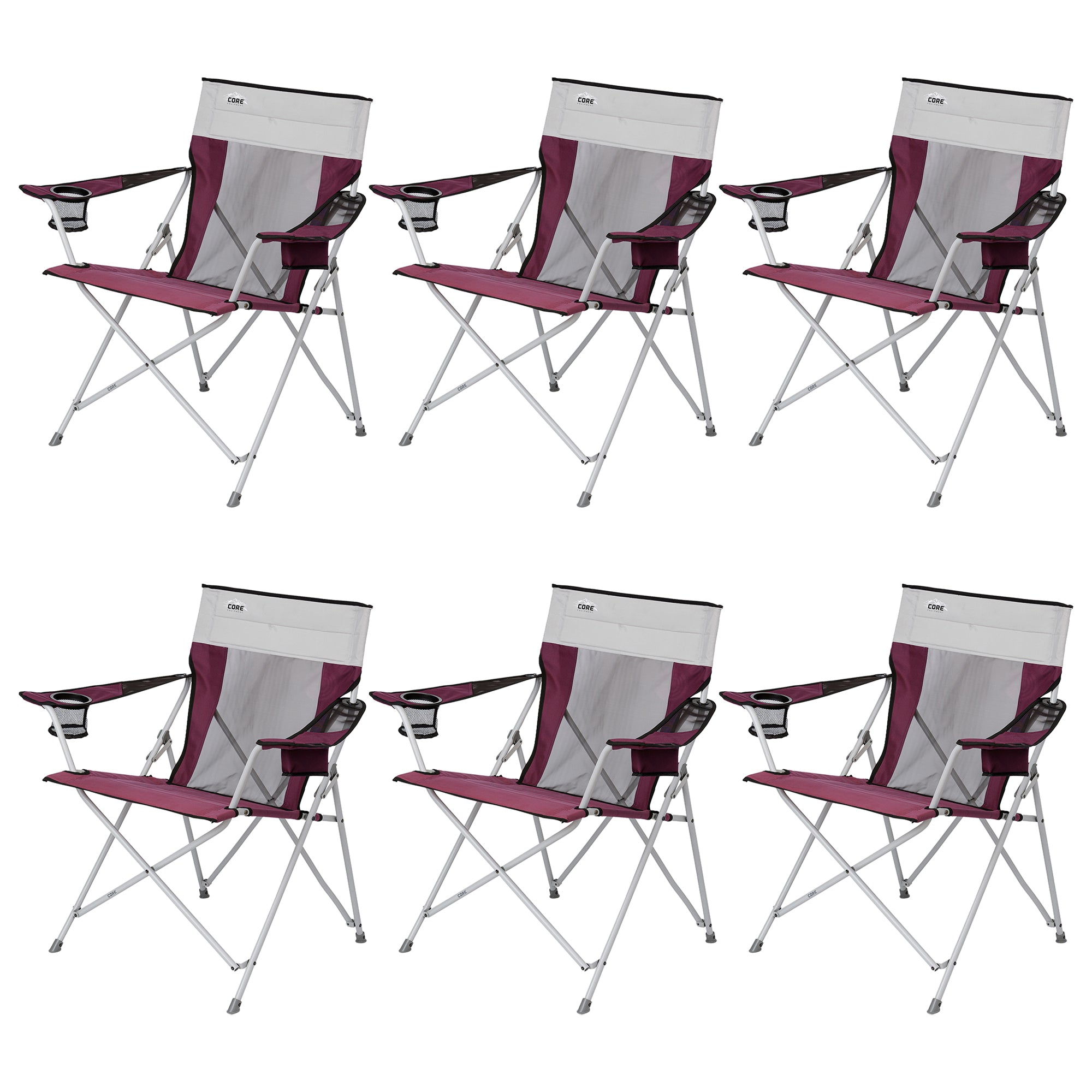 CORE Portable Outdoor Camping Folding Chair w/Carry Storage Bag, Wine (6 Pack) - VMInnovations