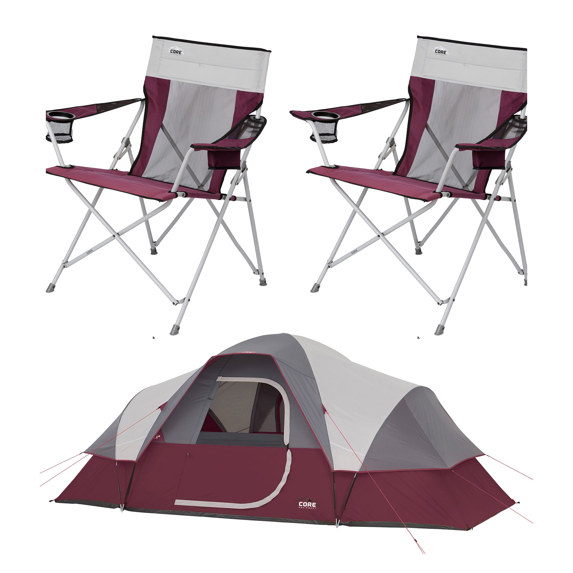 CORE Set of 2 300Lb Capacity Polyester Camp Chair & 9 Person Extended Dome Tent - VMInnovations