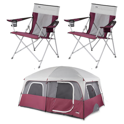 CORE Set of 2 300lb Capacity Camping Chair & 14 x 10' Straight Wall Cabin Tent