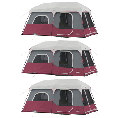 CORE Instant Cabin 14'x9' 9 Person Cabin Tent w/60 Second Assembly, Red (3 Pack)