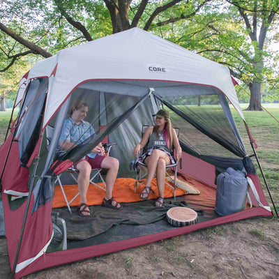 CORE Instant Cabin 14'x9' 9 Person Cabin Tent w/60 Second Assembly, Red (4 Pack)