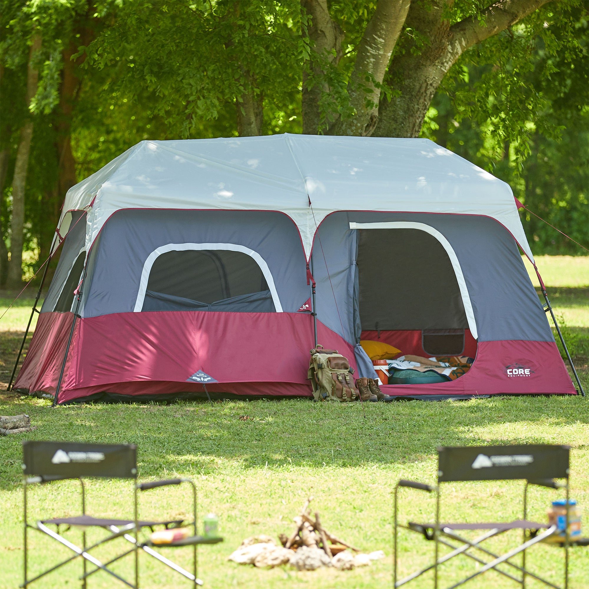 CORE Instant Cabin 14'x9' 9 Person Cabin Tent w/60 Second Assembly, Red (4 Pack)