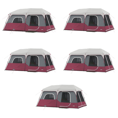 CORE Instant Cabin 14'x9' 9 Person Cabin Tent w/60 Second Assembly, Red (5 Pack)
