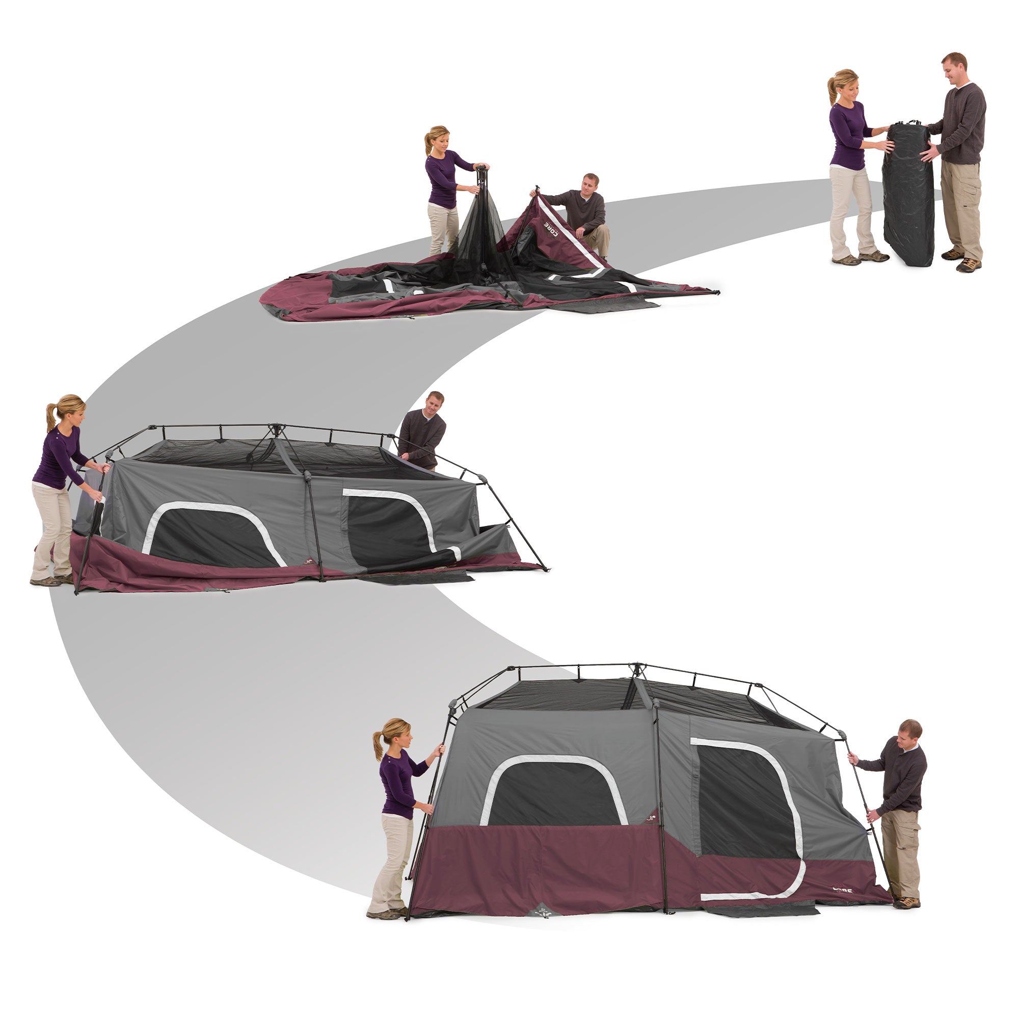 CORE Instant Cabin 14'x9' 9 Person Cabin Tent w/60 Second Assembly, Red (6 Pack)