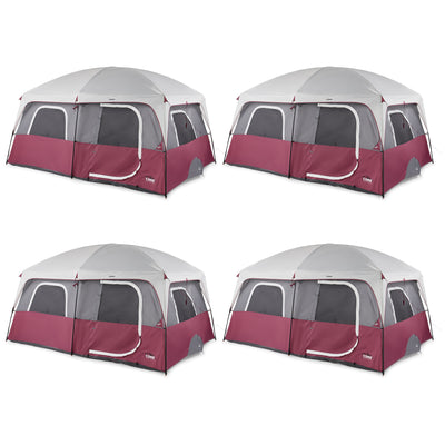 CORE Straight Wall 10 Person Cabin Tent with 2 Rooms & Rainfly, Red (4 Pack)
