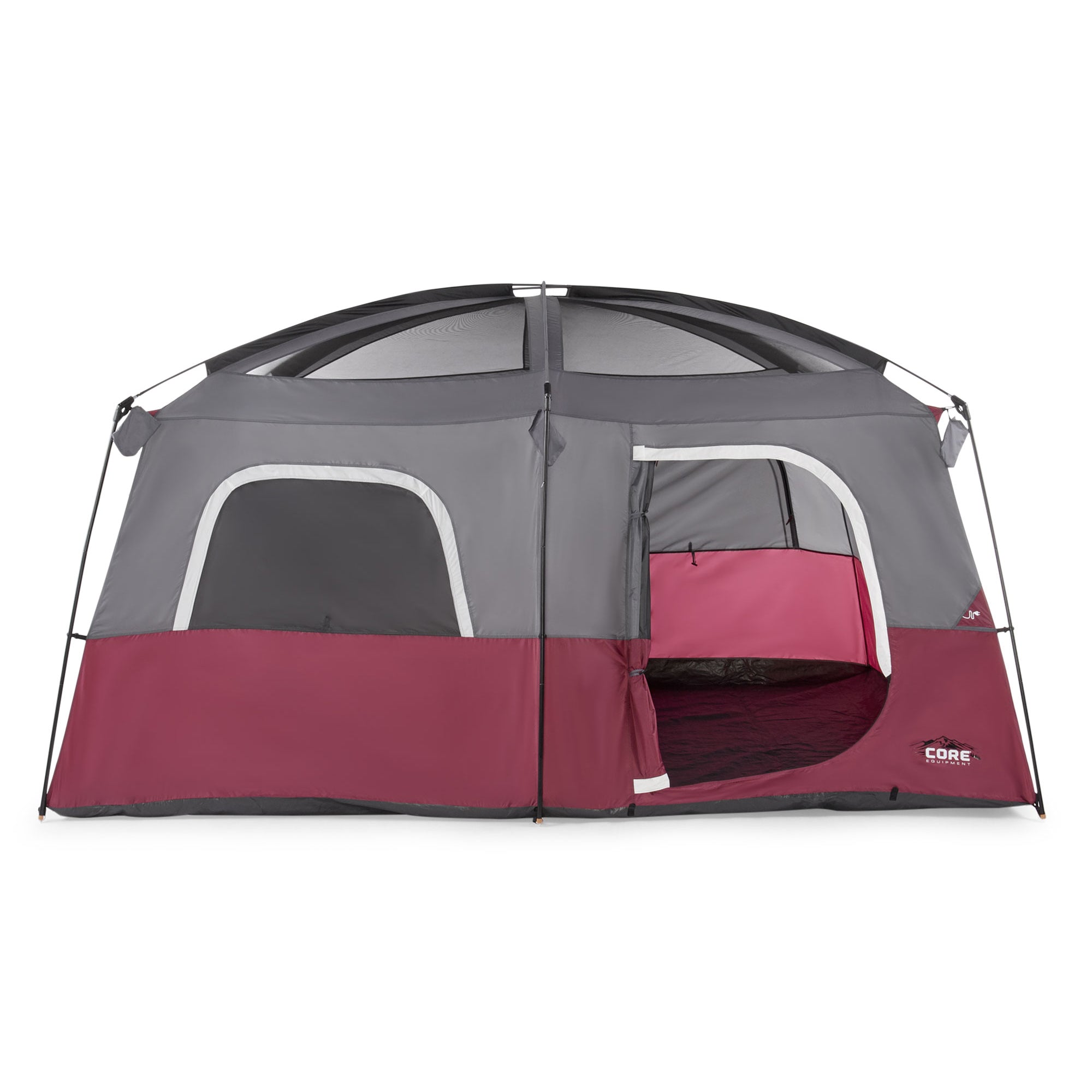 CORE Straight Wall 10 Person Cabin Tent with 2 Rooms & Rainfly, Red (4 Pack)