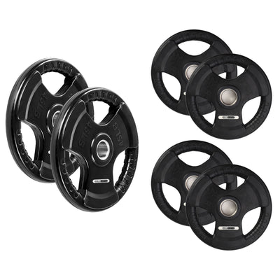 HolaHatha 45 & 25Lb Olympic Rubber Coated Weight Plate w/Handle, Black, Set of 6