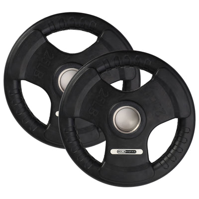 HolaHatha 45 & 25Lb Olympic Rubber Coated Weight Plate w/Handle, Black, Set of 6