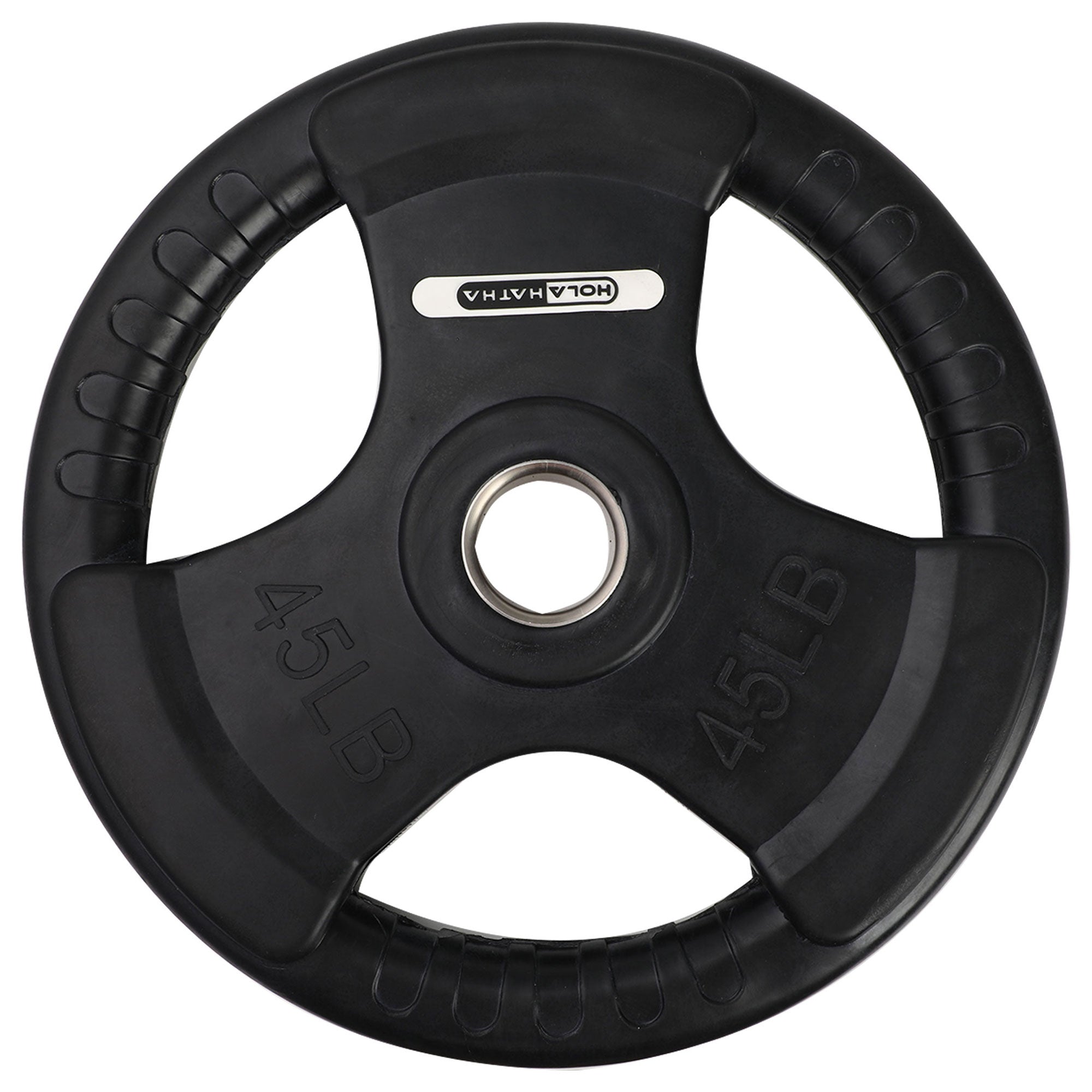 HolaHatha 45 & 25Lb Olympic Rubber Coated Weight Plate w/Handle, Black, Set of 6