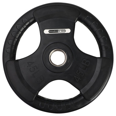 HolaHatha 45 & 25Lb Olympic Rubber Coated Weight Plate w/Handle, Black, Set of 6