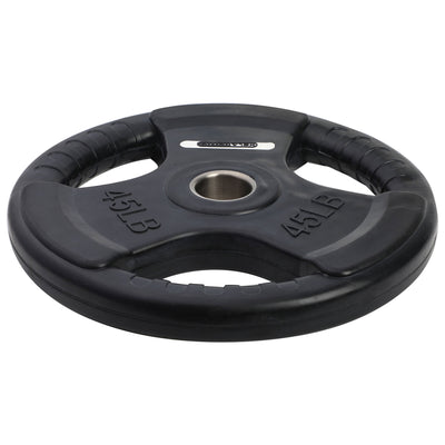 HolaHatha 45 & 25Lb Olympic Rubber Coated Weight Plate w/Handle, Black, Set of 6