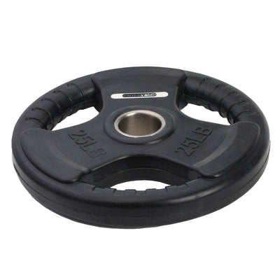 HolaHatha 45 & 25Lb Olympic Rubber Coated Weight Plate w/Handle, Black, Set of 6