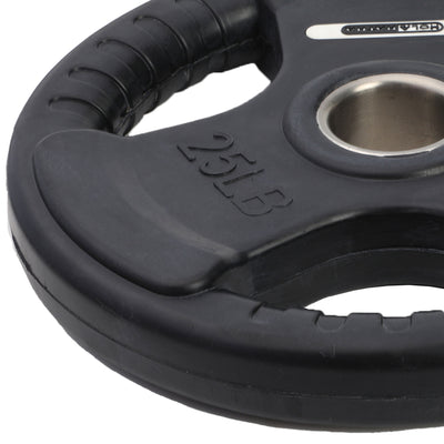 HolaHatha 45 & 25Lb Olympic Rubber Coated Weight Plate w/Handle, Black, Set of 6