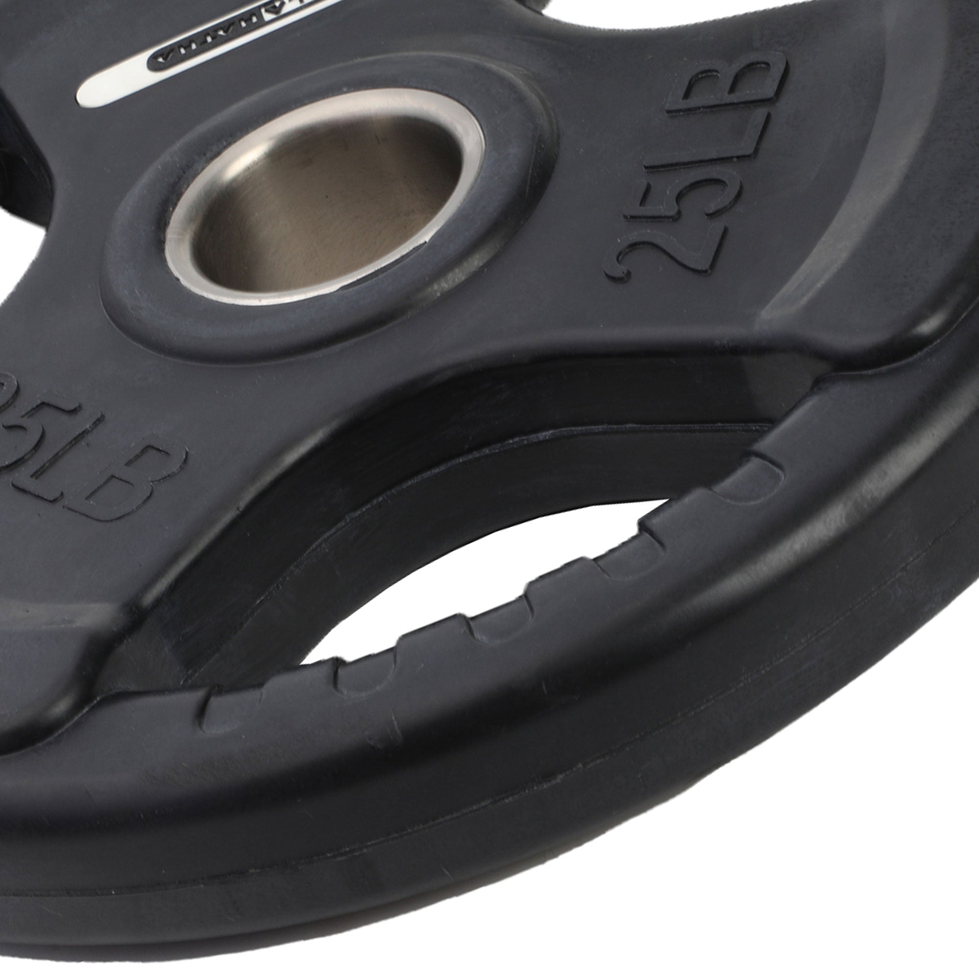HolaHatha 45 & 25Lb Olympic Rubber Coated Weight Plate w/Handle, Black, Set of 6