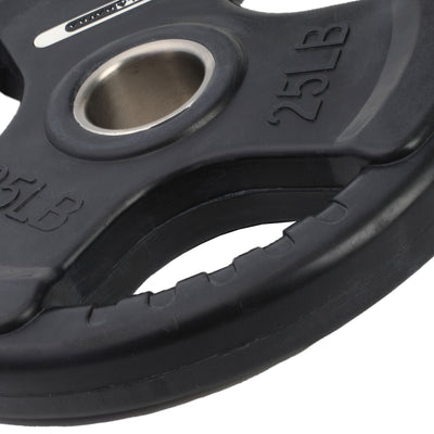 HolaHatha 45 & 25Lb Olympic Rubber Coated Weight Plate w/Handle, Black, Set of 6