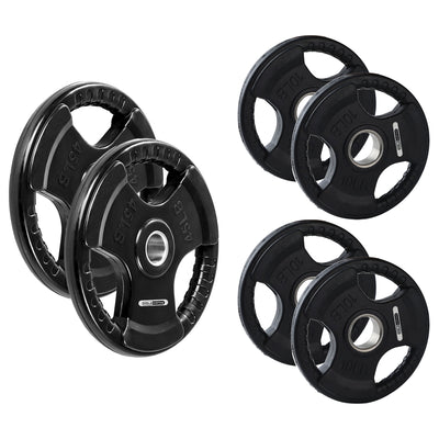 HolaHatha 45 & 10Lb Olympic Rubber Coated Weight Plate w/Handle, Black, Set of 6