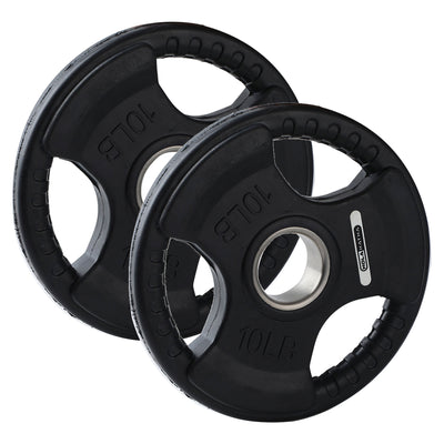 HolaHatha 45 & 10Lb Olympic Rubber Coated Weight Plate w/Handle, Black, Set of 6