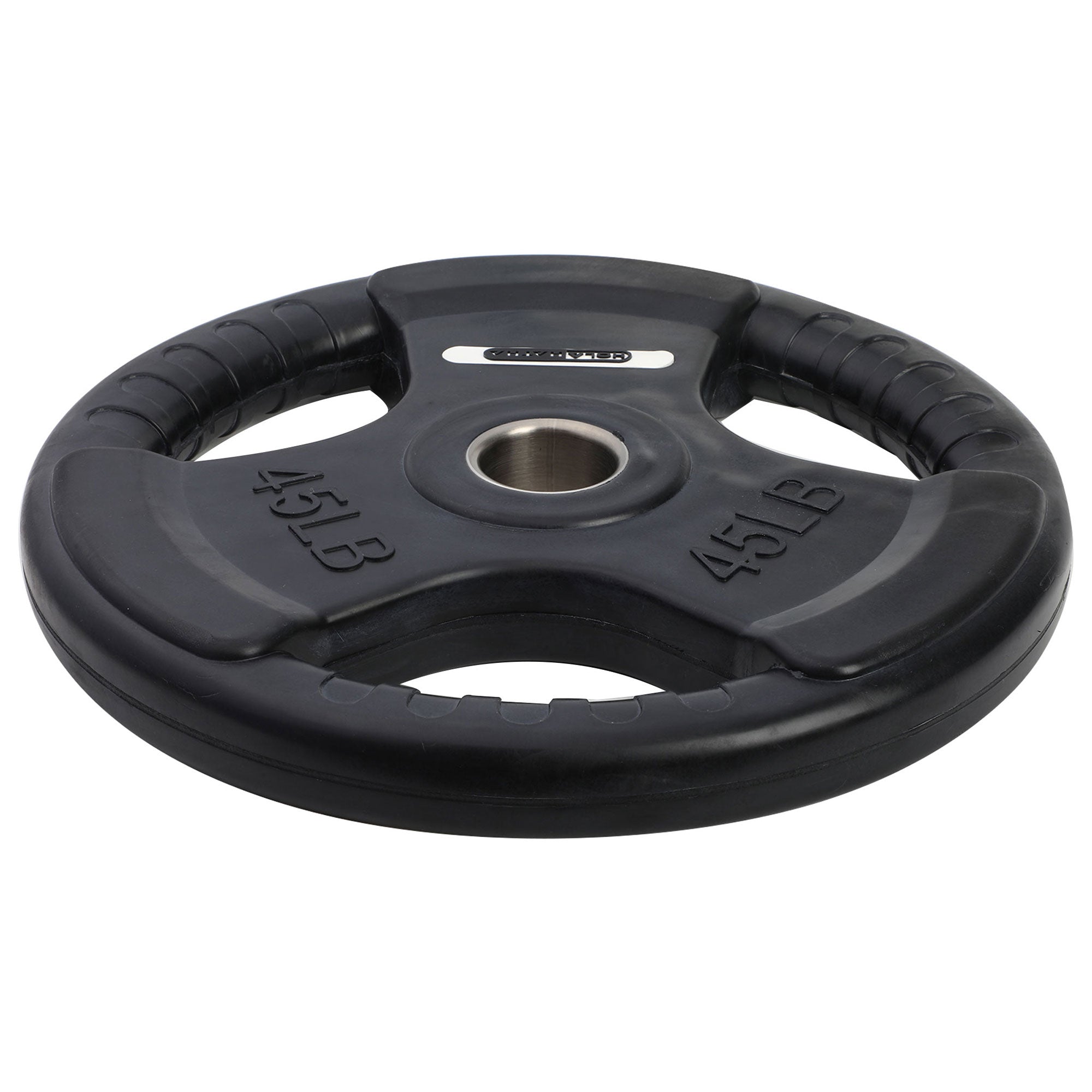 HolaHatha 45 & 10Lb Olympic Rubber Coated Weight Plate w/Handle, Black, Set of 6