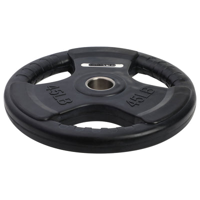 HolaHatha 45 & 10Lb Olympic Rubber Coated Weight Plate w/Handle, Black, Set of 6
