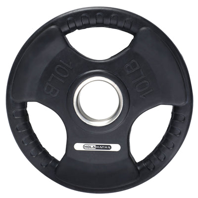 HolaHatha 45 & 10Lb Olympic Rubber Coated Weight Plate w/Handle, Black, Set of 6